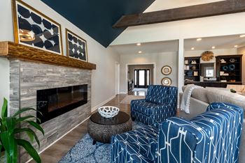 Relaxing resident lounge with coffee bar & fireplace